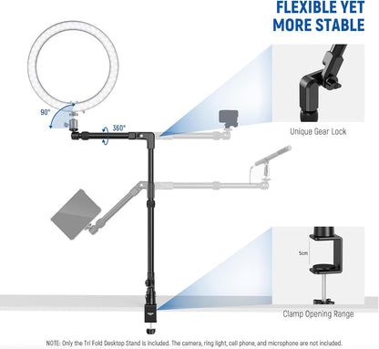 22" Magic Arm w Desk C Clamp, Overhead Camera Mount with Articulating Mic Boom Arm 1/4" 3/8" Threads for ARRI, Desktop Stand Holder for Phone Microphone Webcam Action Camera Video Light, UA057