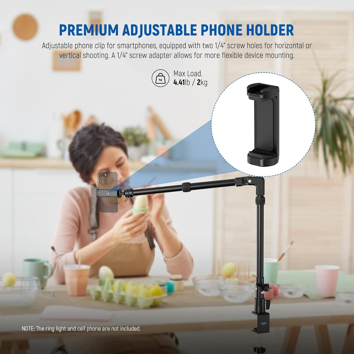 22" Magic Arm w Desk C Clamp, Overhead Camera Mount with Articulating Mic Boom Arm 1/4" 3/8" Threads for ARRI, Desktop Stand Holder for Phone Microphone Webcam Action Camera Video Light, UA057