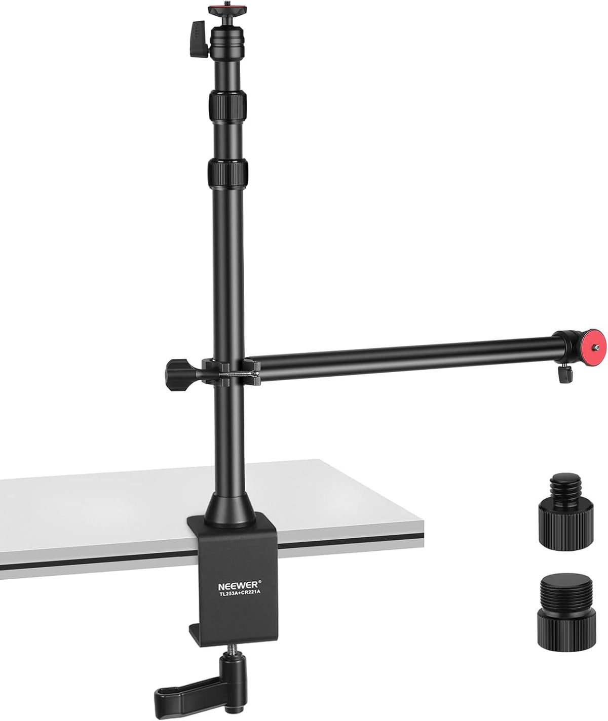 22" Magic Arm w Desk C Clamp, Overhead Camera Mount with Articulating Mic Boom Arm 1/4" 3/8" Threads for ARRI, Desktop Stand Holder for Phone Microphone Webcam Action Camera Video Light, UA057
