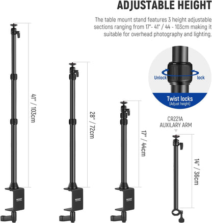 22" Magic Arm w Desk C Clamp, Overhead Camera Mount with Articulating Mic Boom Arm 1/4" 3/8" Threads for ARRI, Desktop Stand Holder for Phone Microphone Webcam Action Camera Video Light, UA057