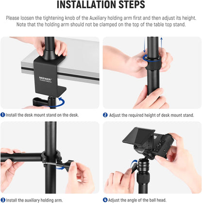 22" Magic Arm w Desk C Clamp, Overhead Camera Mount with Articulating Mic Boom Arm 1/4" 3/8" Threads for ARRI, Desktop Stand Holder for Phone Microphone Webcam Action Camera Video Light, UA057