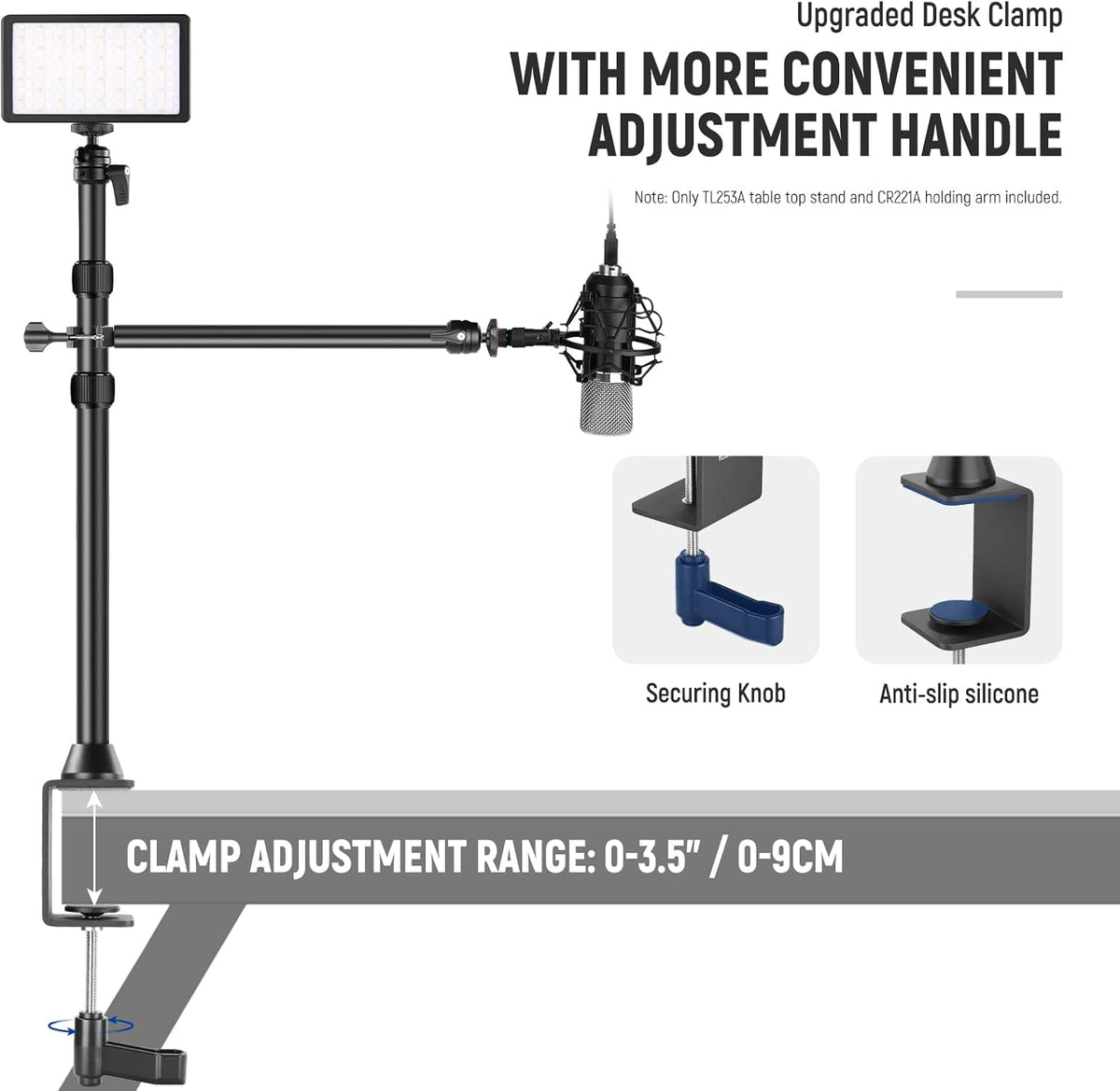 22" Magic Arm w Desk C Clamp, Overhead Camera Mount with Articulating Mic Boom Arm 1/4" 3/8" Threads for ARRI, Desktop Stand Holder for Phone Microphone Webcam Action Camera Video Light, UA057