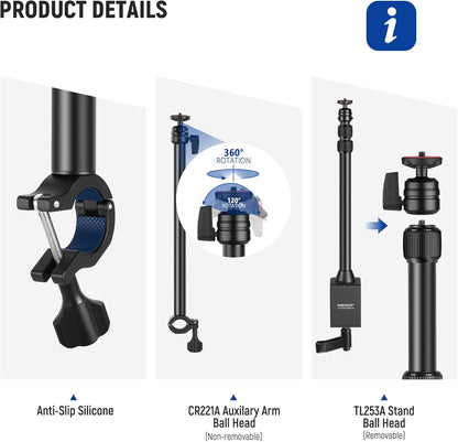 22" Magic Arm w Desk C Clamp, Overhead Camera Mount with Articulating Mic Boom Arm 1/4" 3/8" Threads for ARRI, Desktop Stand Holder for Phone Microphone Webcam Action Camera Video Light, UA057