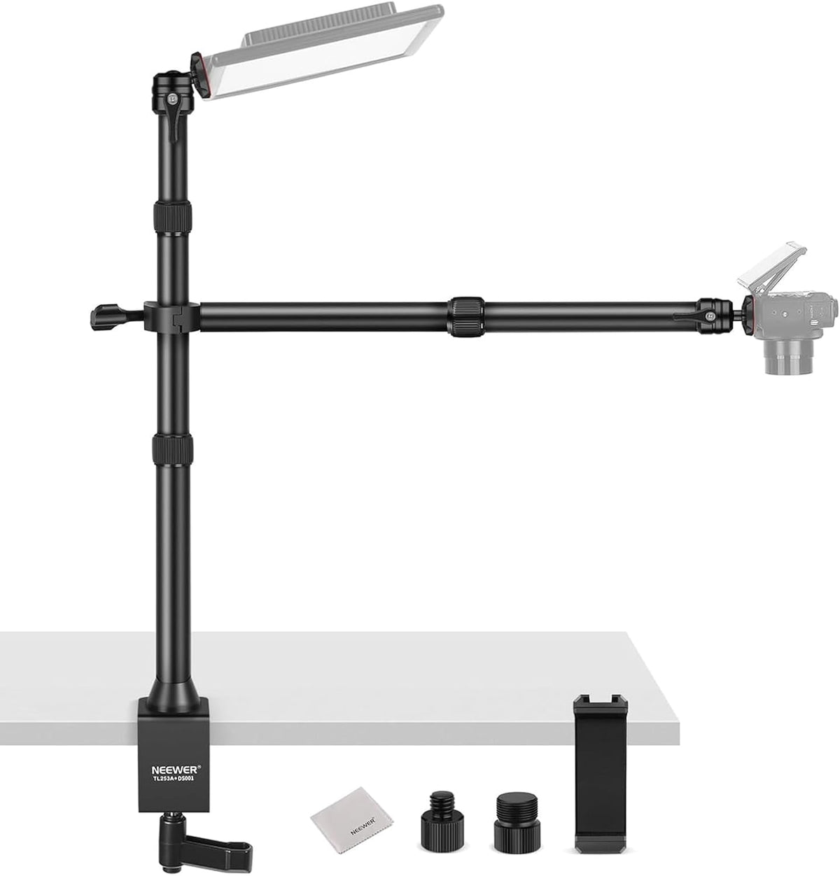 22" Magic Arm w Desk C Clamp, Overhead Camera Mount with Articulating Mic Boom Arm 1/4" 3/8" Threads for ARRI, Desktop Stand Holder for Phone Microphone Webcam Action Camera Video Light, UA057