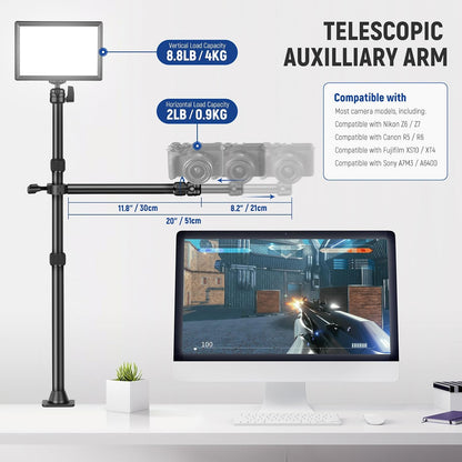 22" Magic Arm w Desk C Clamp, Overhead Camera Mount with Articulating Mic Boom Arm 1/4" 3/8" Threads for ARRI, Desktop Stand Holder for Phone Microphone Webcam Action Camera Video Light, UA057