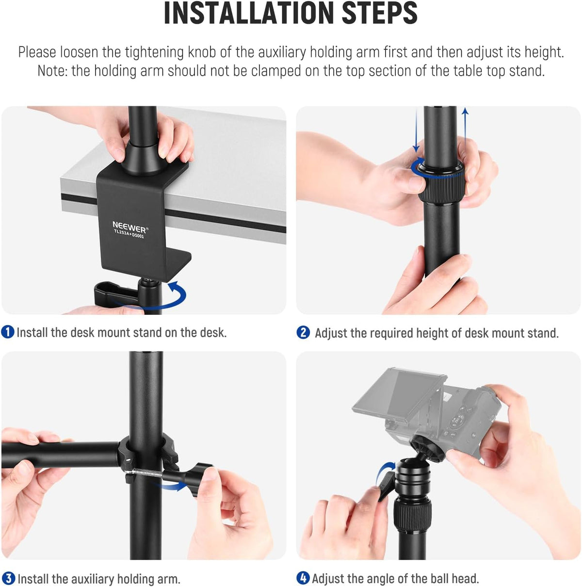 22" Magic Arm w Desk C Clamp, Overhead Camera Mount with Articulating Mic Boom Arm 1/4" 3/8" Threads for ARRI, Desktop Stand Holder for Phone Microphone Webcam Action Camera Video Light, UA057