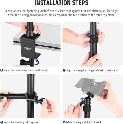 22" Magic Arm w Desk C Clamp, Overhead Camera Mount with Articulating Mic Boom Arm 1/4" 3/8" Threads for ARRI, Desktop Stand Holder for Phone Microphone Webcam Action Camera Video Light, UA057