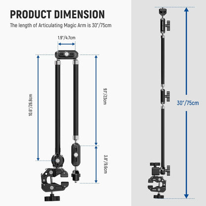 22" Magic Arm w Desk C Clamp, Overhead Camera Mount with Articulating Mic Boom Arm 1/4" 3/8" Threads for ARRI, Desktop Stand Holder for Phone Microphone Webcam Action Camera Video Light, UA057