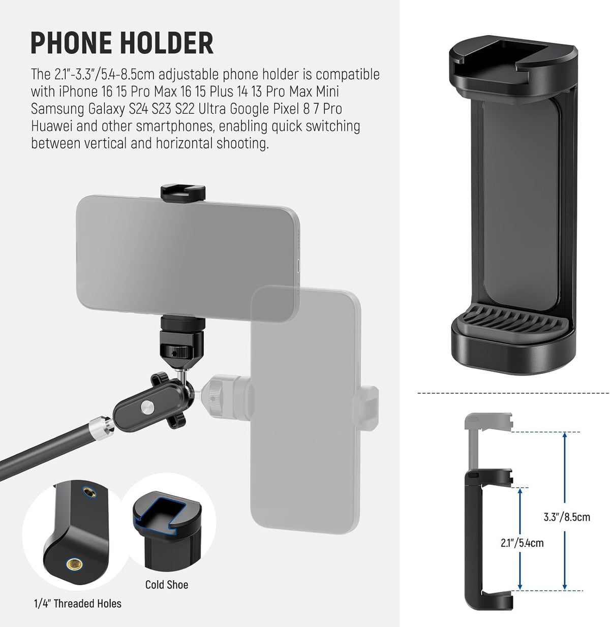 22" Magic Arm w Desk C Clamp, Overhead Camera Mount with Articulating Mic Boom Arm 1/4" 3/8" Threads for ARRI, Desktop Stand Holder for Phone Microphone Webcam Action Camera Video Light, UA057