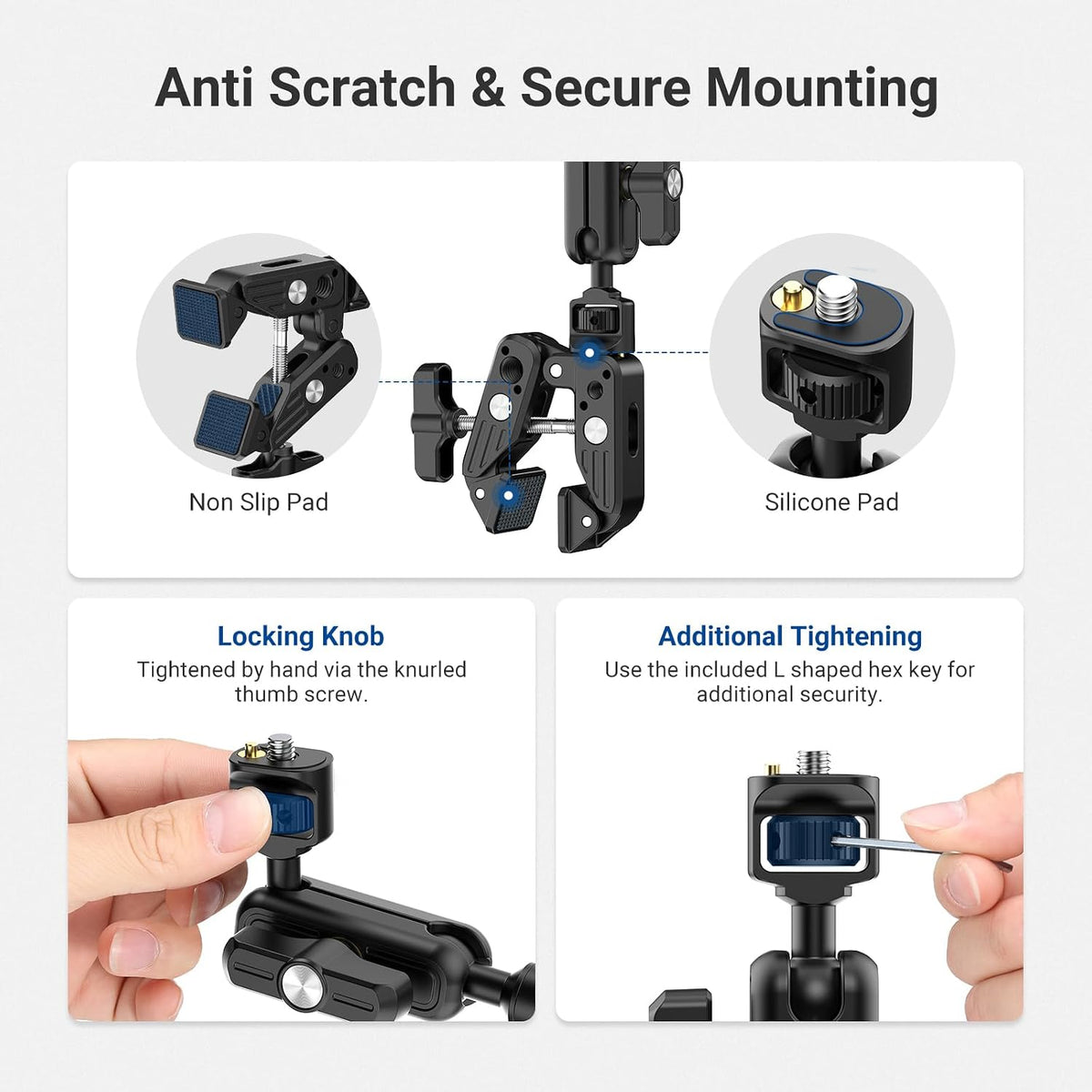 22" Magic Arm w Desk C Clamp, Overhead Camera Mount with Articulating Mic Boom Arm 1/4" 3/8" Threads for ARRI, Desktop Stand Holder for Phone Microphone Webcam Action Camera Video Light, UA057