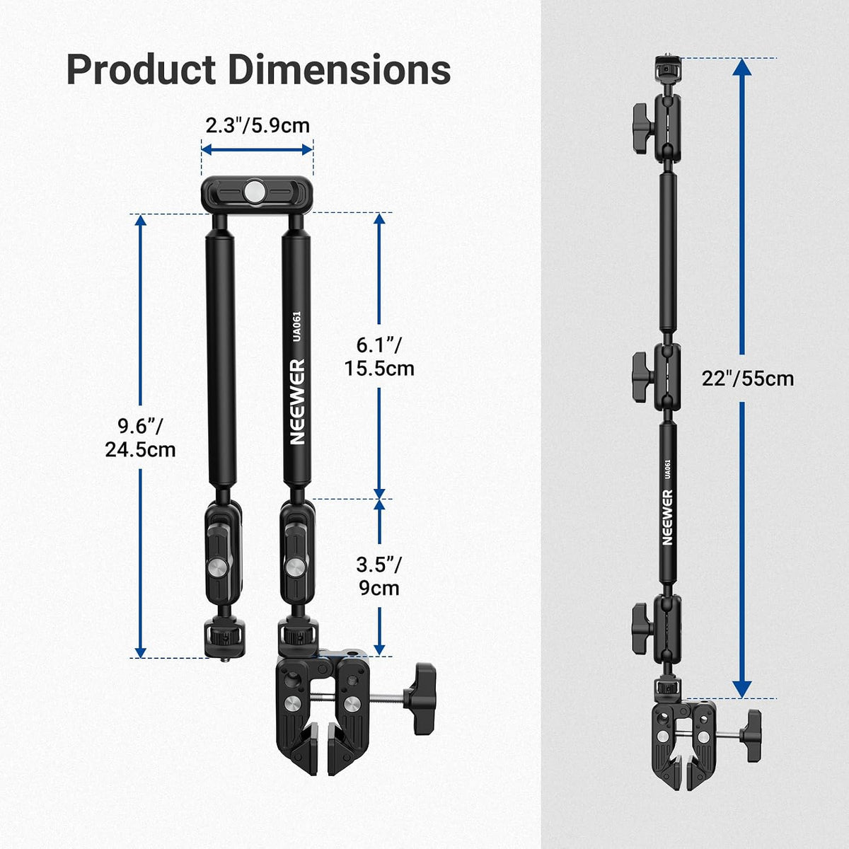 22" Magic Arm w Desk C Clamp, Overhead Camera Mount with Articulating Mic Boom Arm 1/4" 3/8" Threads for ARRI, Desktop Stand Holder for Phone Microphone Webcam Action Camera Video Light, UA057