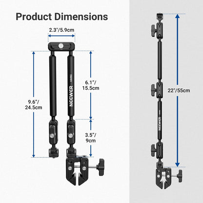 22" Magic Arm w Desk C Clamp, Overhead Camera Mount with Articulating Mic Boom Arm 1/4" 3/8" Threads for ARRI, Desktop Stand Holder for Phone Microphone Webcam Action Camera Video Light, UA057