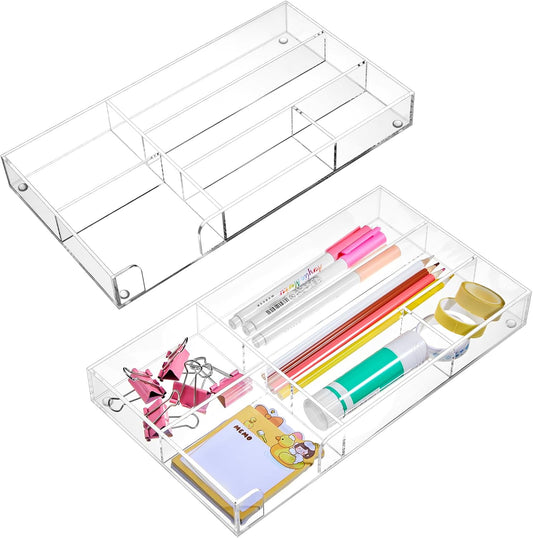 2 Pcs Acrylic Drawer Organizer, 11 x 6 x 1.38'', 6 Compartments