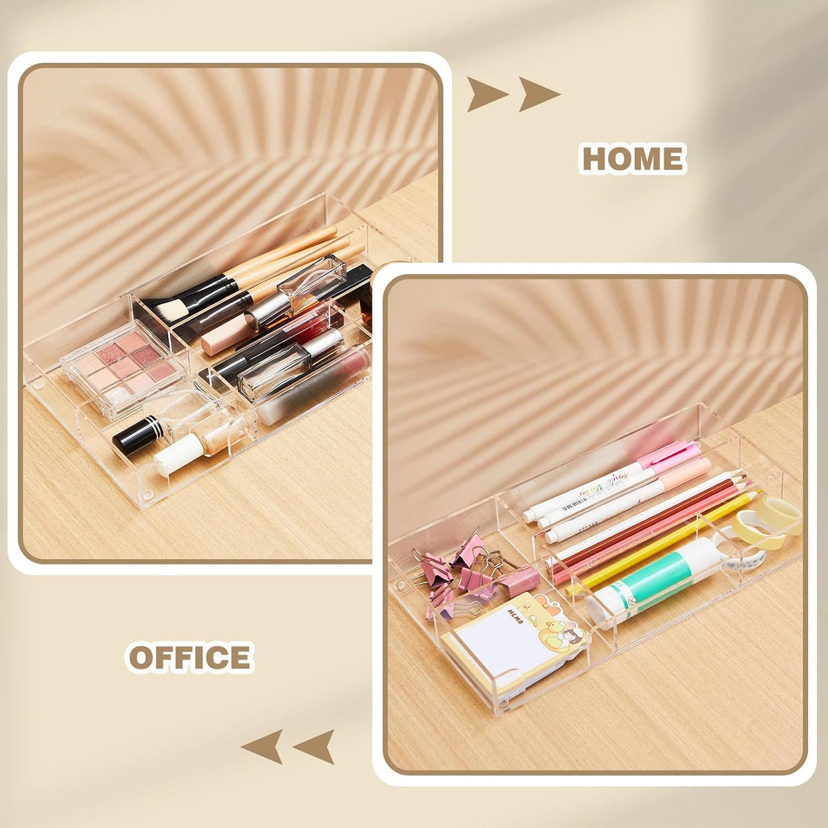 2 Pcs Acrylic Drawer Organizer, 11 x 6 x 1.38'', 6 Compartments