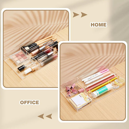 2 Pcs Acrylic Drawer Organizer, 11 x 6 x 1.38'', 6 Compartments