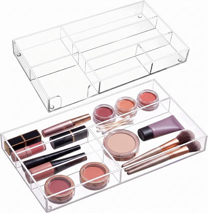 2 Pcs Acrylic Drawer Organizer, 11 x 6 x 1.38'', 6 Compartments