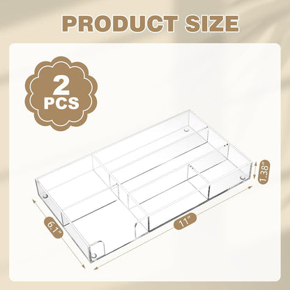 2 Pcs Acrylic Drawer Organizer, 11 x 6 x 1.38'', 6 Compartments
