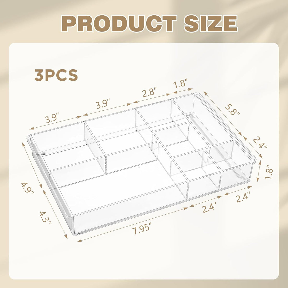 2 Pcs Acrylic Drawer Organizer, 11 x 6 x 1.38'', 6 Compartments