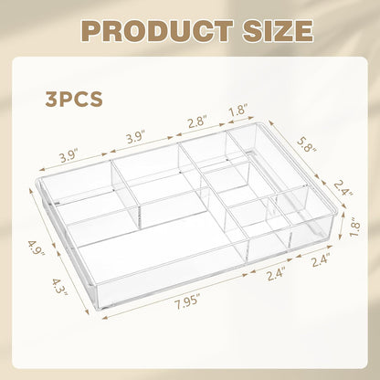 2 Pcs Acrylic Drawer Organizer, 11 x 6 x 1.38'', 6 Compartments