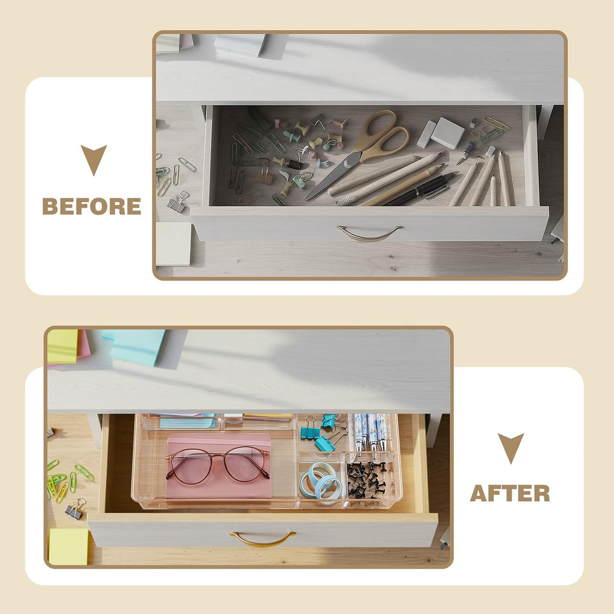 2 Pcs Acrylic Drawer Organizer, 11 x 6 x 1.38'', 6 Compartments