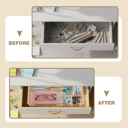 2 Pcs Acrylic Drawer Organizer, 11 x 6 x 1.38'', 6 Compartments