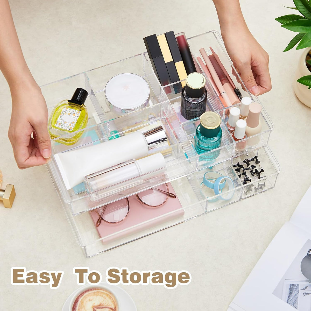 2 Pcs Acrylic Drawer Organizer, 11 x 6 x 1.38'', 6 Compartments
