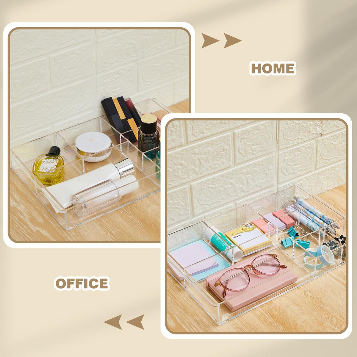 2 Pcs Acrylic Drawer Organizer, 11 x 6 x 1.38'', 6 Compartments