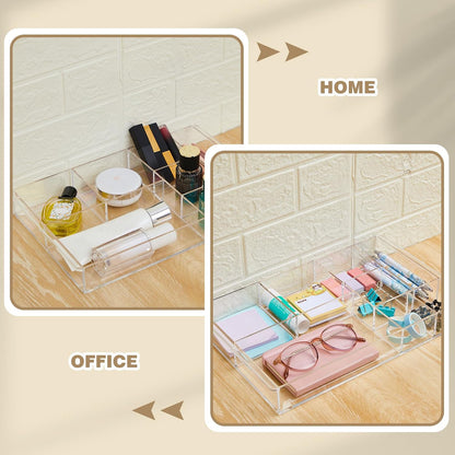2 Pcs Acrylic Drawer Organizer, 11 x 6 x 1.38'', 6 Compartments
