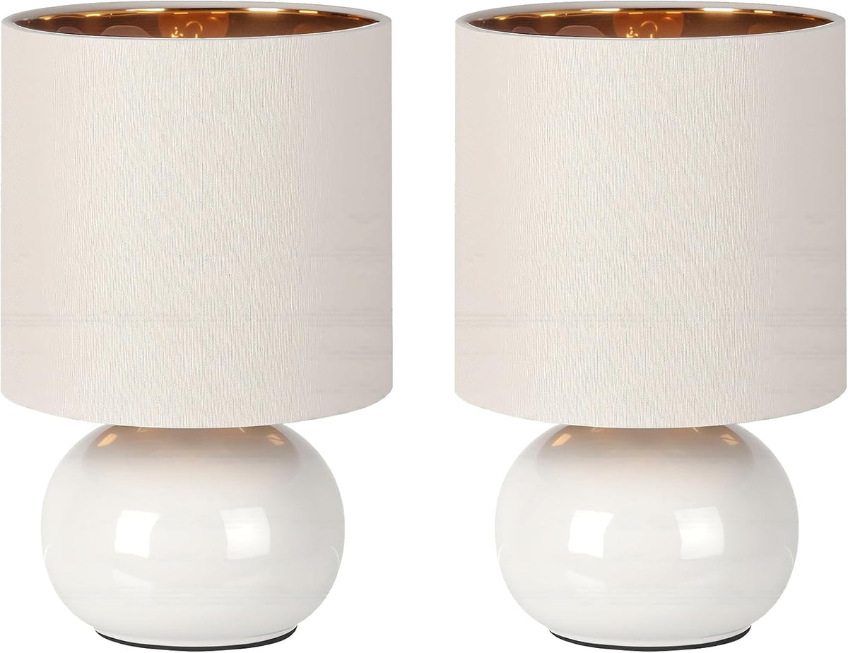 Ceramic Table Lamps Set of 2, Modern Classic Bedside Lamps for Nightstand, Small Table Lamp for Bedroom Living Room Desk End Table (White)