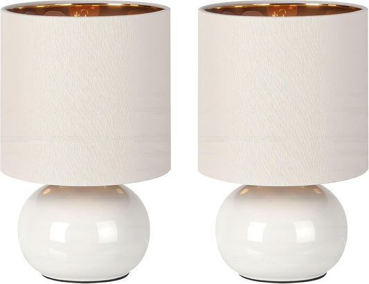 Ceramic Table Lamps Set of 2, Modern Classic Bedside Lamps for Nightstand, Small Table Lamp for Bedroom Living Room Desk End Table (White)