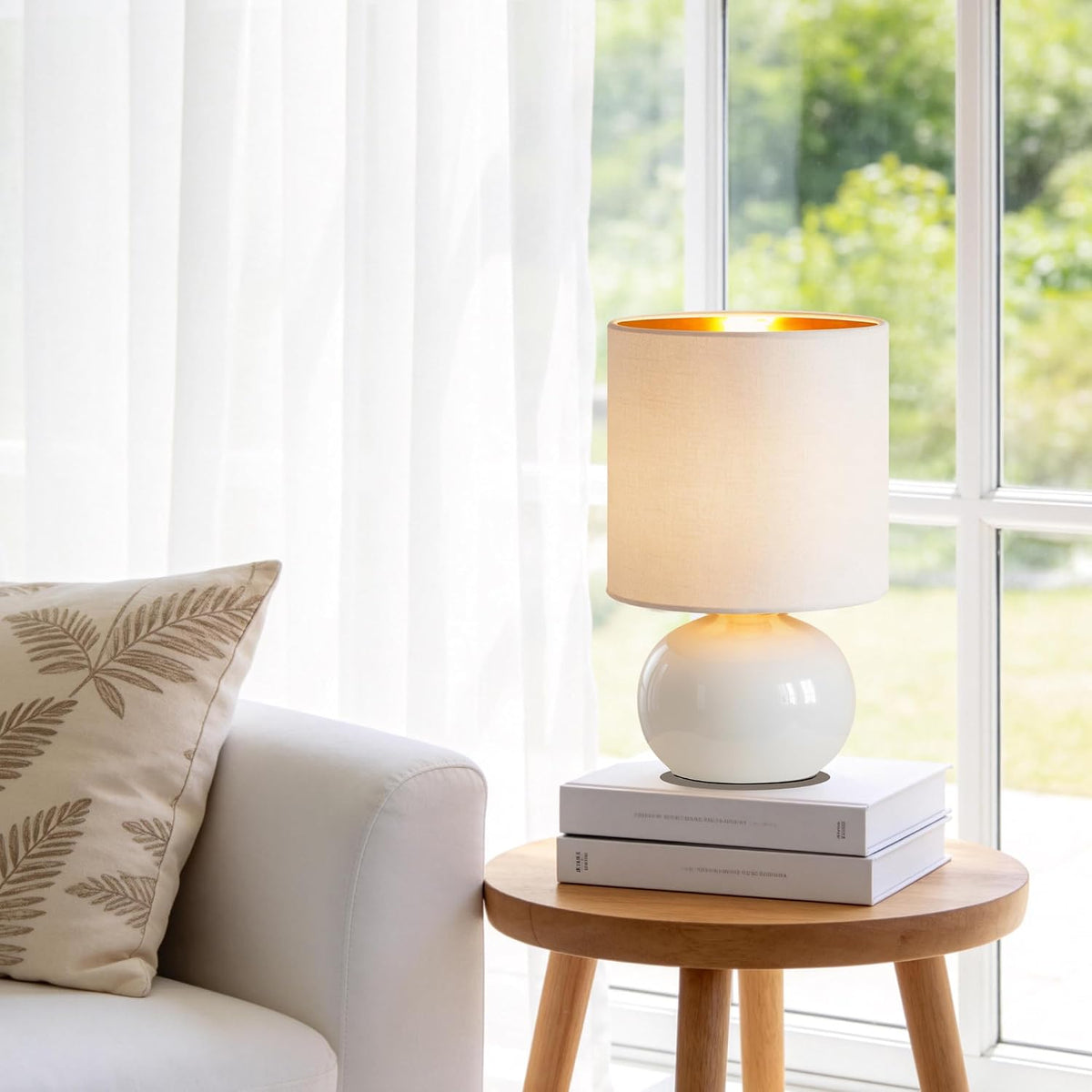 Ceramic Table Lamps Set of 2, Modern Classic Bedside Lamps for Nightstand, Small Table Lamp for Bedroom Living Room Desk End Table (White)