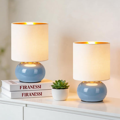 Ceramic Table Lamps Set of 2, Modern Classic Bedside Lamps for Nightstand, Small Table Lamp for Bedroom Living Room Desk End Table (White)
