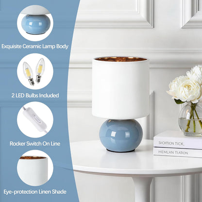 Ceramic Table Lamps Set of 2, Modern Classic Bedside Lamps for Nightstand, Small Table Lamp for Bedroom Living Room Desk End Table (White)