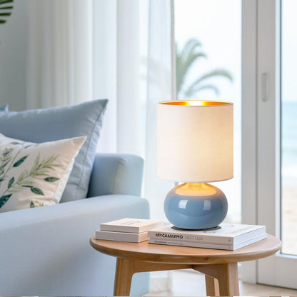 Ceramic Table Lamps Set of 2, Modern Classic Bedside Lamps for Nightstand, Small Table Lamp for Bedroom Living Room Desk End Table (White)