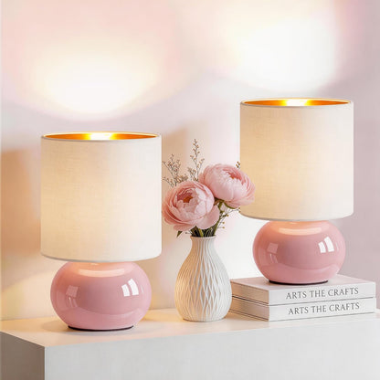 Ceramic Table Lamps Set of 2, Modern Classic Bedside Lamps for Nightstand, Small Table Lamp for Bedroom Living Room Desk End Table (White)