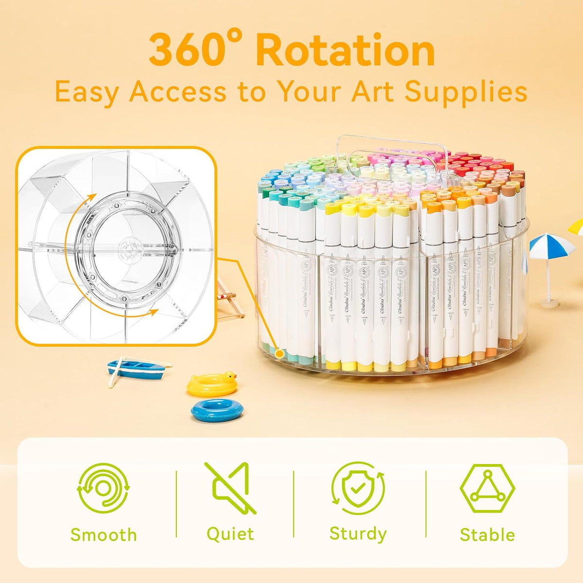 360° Rotating Acrylic Marker Storage Organizer for Alcohol Markers