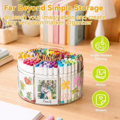 360° Rotating Acrylic Marker Storage Organizer for Alcohol Markers