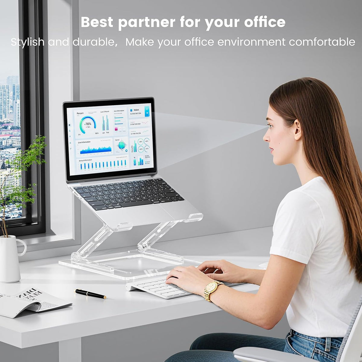 Laptop Stand for Desk, Portable Acrylic Laptop Riser, Ergonomic Adjustable Computer Stand Holder for Notebook MacBook Air Pro, Dell XPS, HP (10-17.3'')