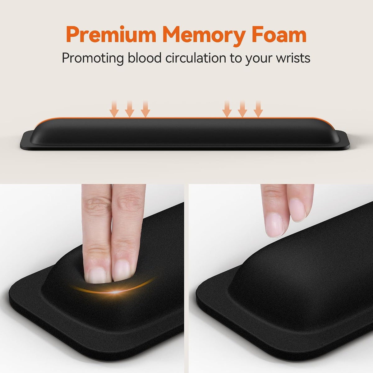 Wrist Rest for Computer Keyboard, Thicken Memory Foam Wrist Support Pad for Keyboard, Ergonomic Palm Rest for Pain Relief, Anti-Slip Rubber Base, 17x3.3 in, 1 inch (25mm), Black