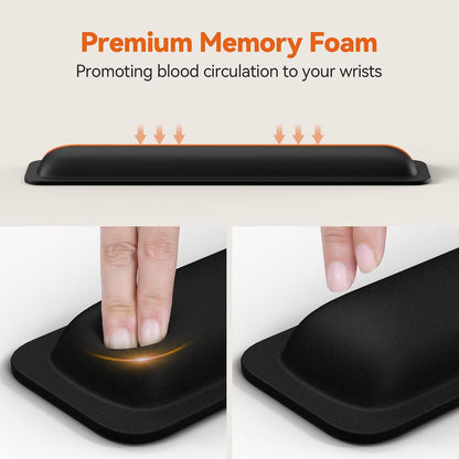 Wrist Rest for Computer Keyboard, Thicken Memory Foam Wrist Support Pad for Keyboard, Ergonomic Palm Rest for Pain Relief, Anti-Slip Rubber Base, 17x3.3 in, 1 inch (25mm), Black