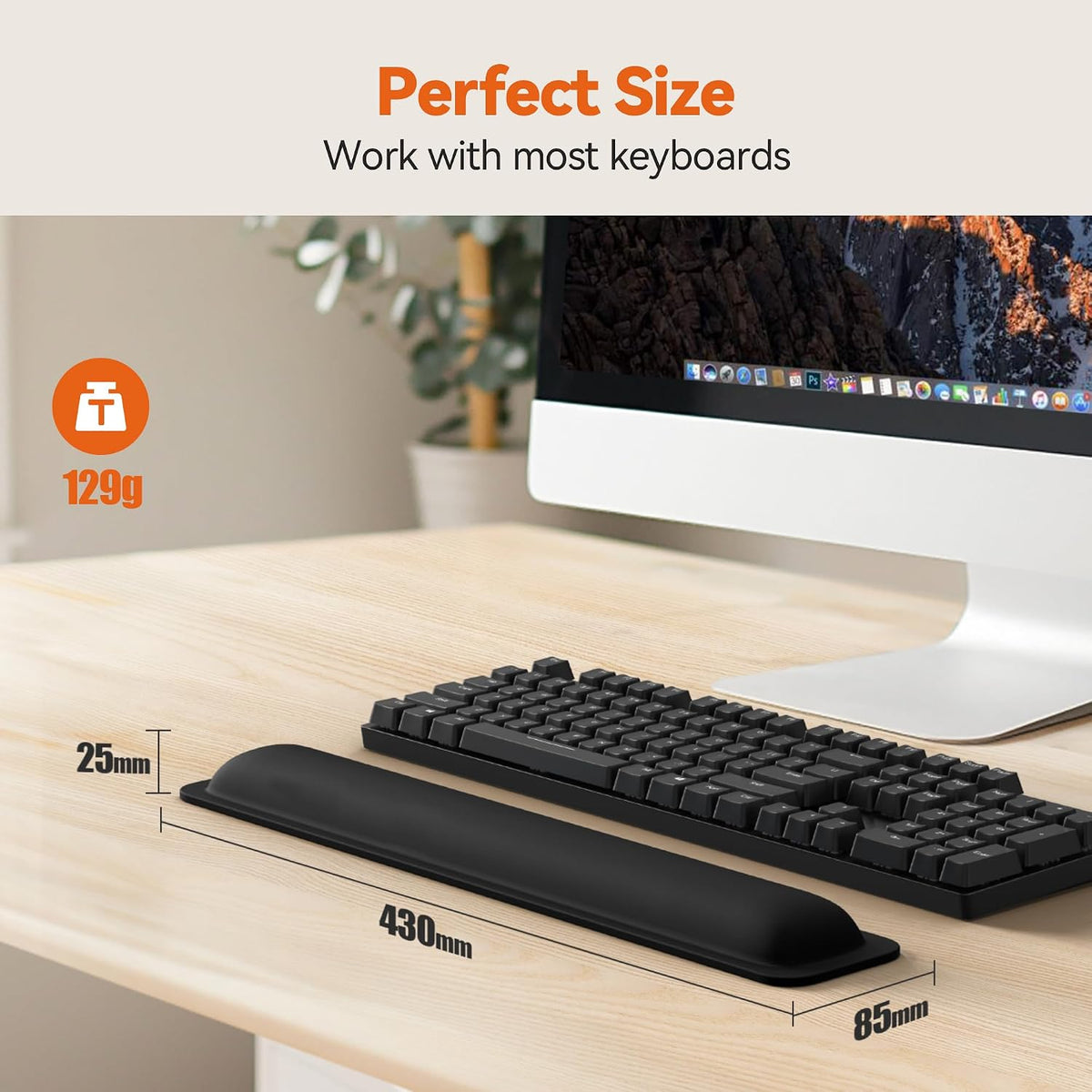 Wrist Rest for Computer Keyboard, Thicken Memory Foam Wrist Support Pad for Keyboard, Ergonomic Palm Rest for Pain Relief, Anti-Slip Rubber Base, 17x3.3 in, 1 inch (25mm), Black