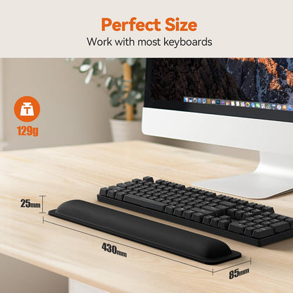 Wrist Rest for Computer Keyboard, Thicken Memory Foam Wrist Support Pad for Keyboard, Ergonomic Palm Rest for Pain Relief, Anti-Slip Rubber Base, 17x3.3 in, 1 inch (25mm), Black