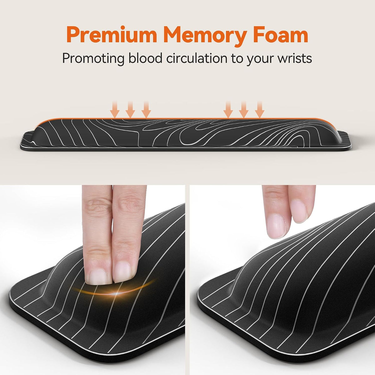 Wrist Rest for Computer Keyboard, Thicken Memory Foam Wrist Support Pad for Keyboard, Ergonomic Palm Rest for Pain Relief, Anti-Slip Rubber Base, 17x3.3 in, 1 inch (25mm), Black