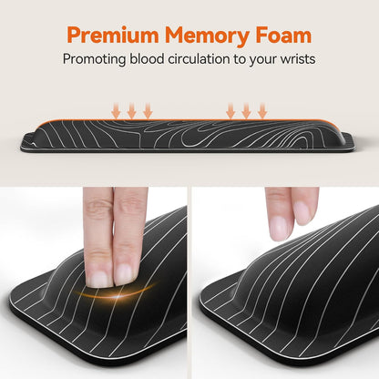 Wrist Rest for Computer Keyboard, Thicken Memory Foam Wrist Support Pad for Keyboard, Ergonomic Palm Rest for Pain Relief, Anti-Slip Rubber Base, 17x3.3 in, 1 inch (25mm), Black