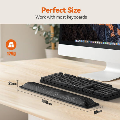 Wrist Rest for Computer Keyboard, Thicken Memory Foam Wrist Support Pad for Keyboard, Ergonomic Palm Rest for Pain Relief, Anti-Slip Rubber Base, 17x3.3 in, 1 inch (25mm), Black