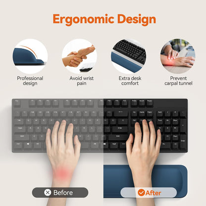 Wrist Rest for Computer Keyboard, Thicken Memory Foam Wrist Support Pad for Keyboard, Ergonomic Palm Rest for Pain Relief, Anti-Slip Rubber Base, 17x3.3 in, 1 inch (25mm), Black