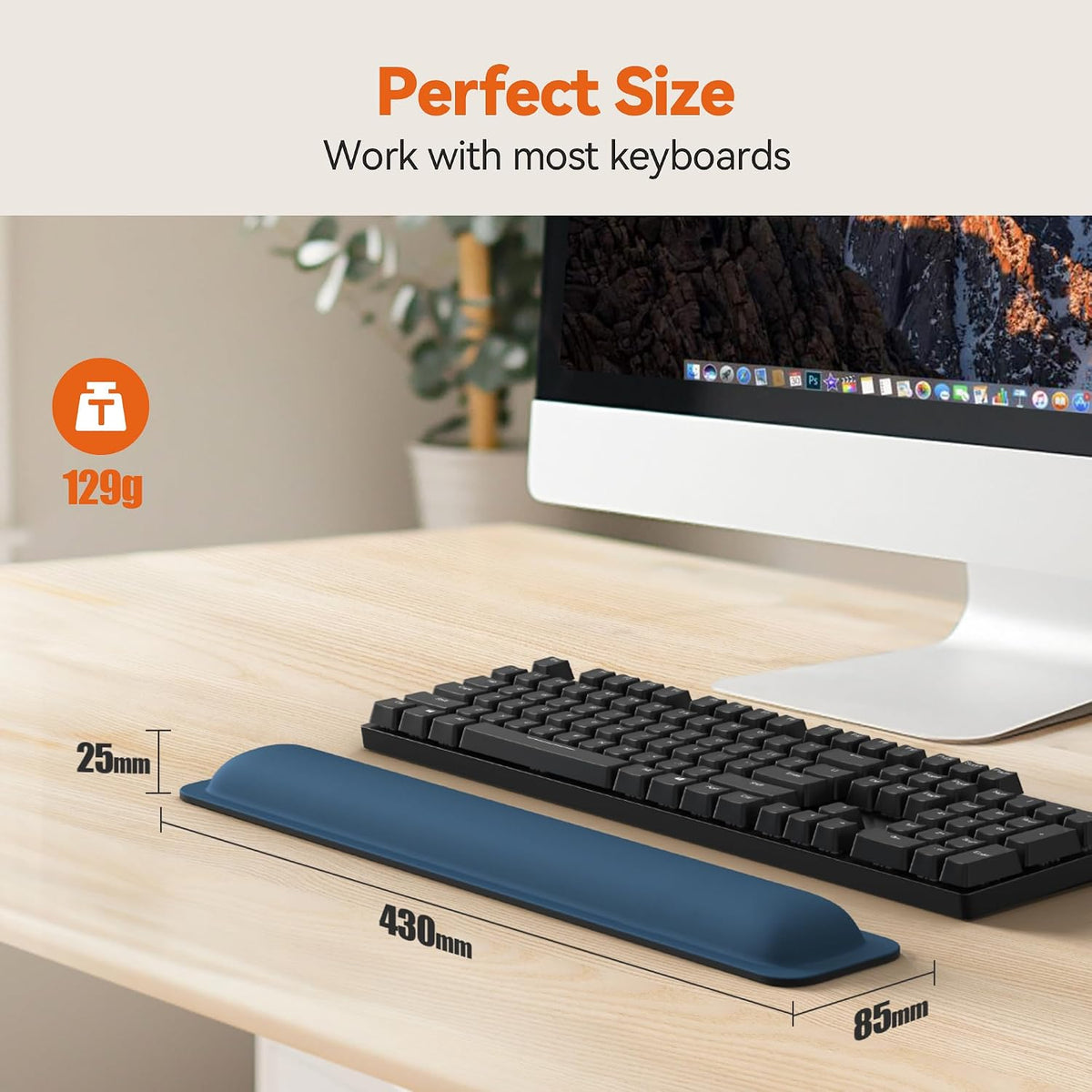 Wrist Rest for Computer Keyboard, Thicken Memory Foam Wrist Support Pad for Keyboard, Ergonomic Palm Rest for Pain Relief, Anti-Slip Rubber Base, 17x3.3 in, 1 inch (25mm), Black