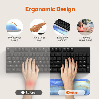 Wrist Rest for Computer Keyboard, Thicken Memory Foam Wrist Support Pad for Keyboard, Ergonomic Palm Rest for Pain Relief, Anti-Slip Rubber Base, 17x3.3 in, 1 inch (25mm), Black