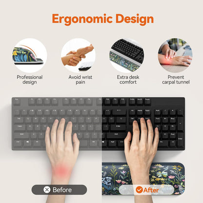 Wrist Rest for Computer Keyboard, Thicken Memory Foam Wrist Support Pad for Keyboard, Ergonomic Palm Rest for Pain Relief, Anti-Slip Rubber Base, 17x3.3 in, 1 inch (25mm), Black