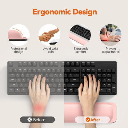 Wrist Rest for Computer Keyboard, Thicken Memory Foam Wrist Support Pad for Keyboard, Ergonomic Palm Rest for Pain Relief, Anti-Slip Rubber Base, 17x3.3 in, 1 inch (25mm), Black